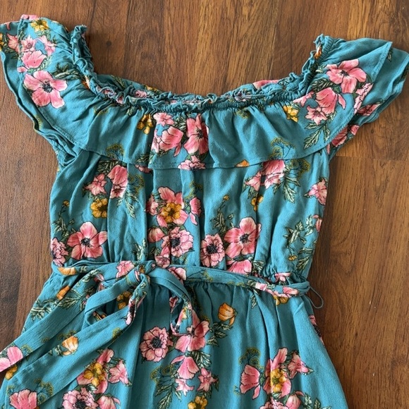 Floral Midi Dress in Teal and Pink - Picture 4 of 8